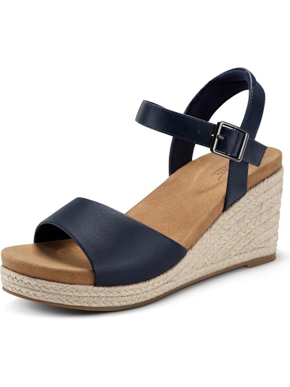 Women's Blue Summer Comfortable Adjustable Ankle Strap with Buckle Heel Sandals